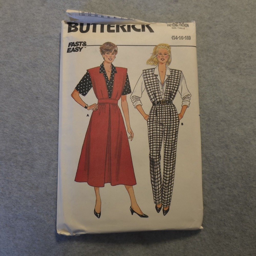 Butterick 3943 Jumper Dress & Pants Outfit Pattern Sz 14-18 UNCUT Vintage 1980s